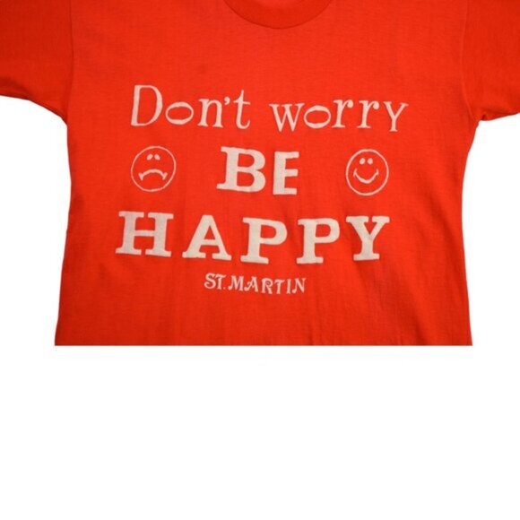 Vintage T Shirt DON'T WORRY BE HAPPY ST. MARTIN Size Small Rose - Picture 3 of 5